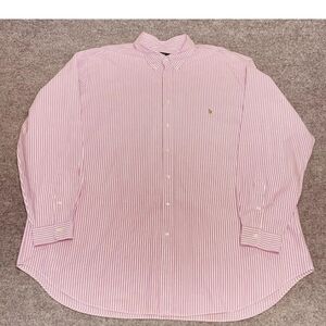 Ralph Lauren 4xlt Pink-White Striped Button-Down Polo Pony Shirt
